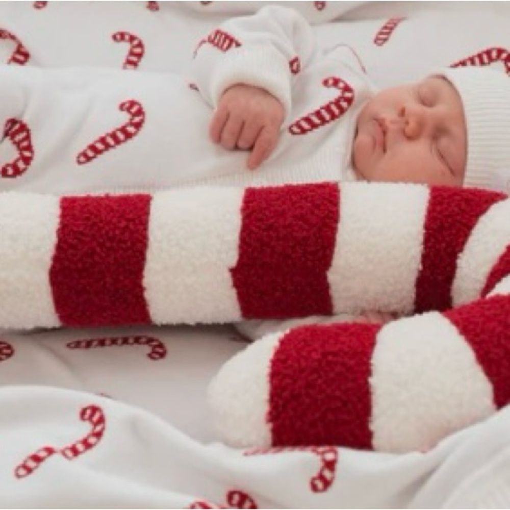 Little & Fern Red and White Candy Cane Baby Gauze Lace Blanket